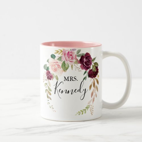 Rustic Floral Botanical Foliage Mrs Newlywed Bride Two_Tone Coffee Mug