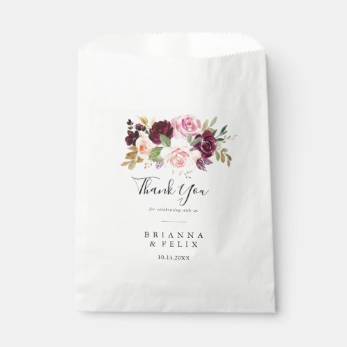 Rustic Floral Botanical Foliage Thank You Wedding Favor Bag