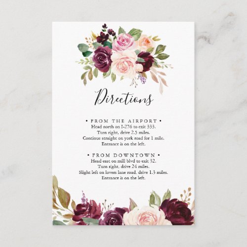 Rustic Floral Botanical Foliage Wedding Directions Enclosure Card