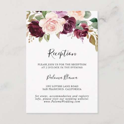Rustic Floral Botanical Foliage Wedding Reception Enclosure Card