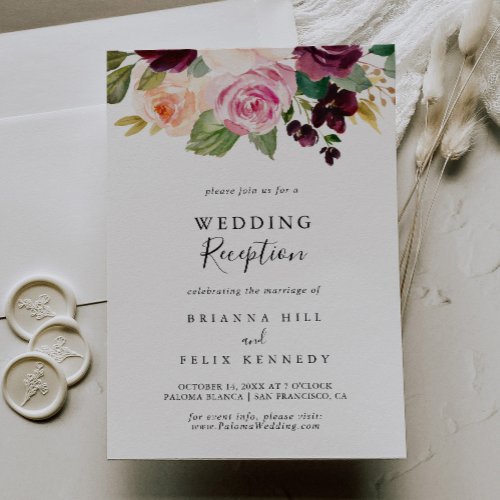 Rustic Floral Botanical Foliage Wedding Reception Invitation