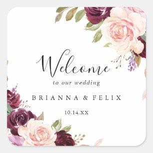 Rustic Floral Botanical Foliage Wedding Welcome Square Sticker