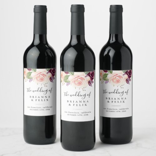 Rustic Floral Botanical Foliage Wedding Wine Label