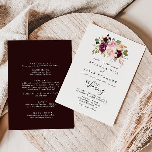 Rustic Floral Botanical Front  Back Wedding Invitation