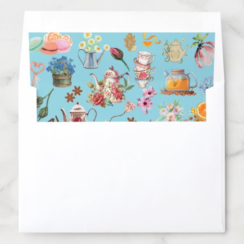 Rustic Floral Botanical Garden Blue Tea Party Envelope Liner