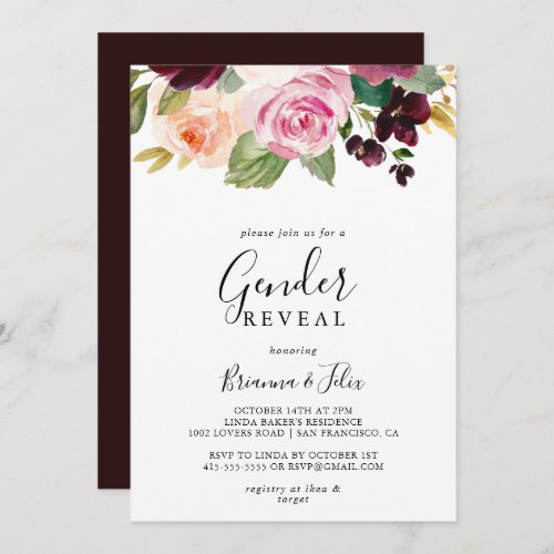 Rustic Floral Botanical Gender Reveal Party Invitation