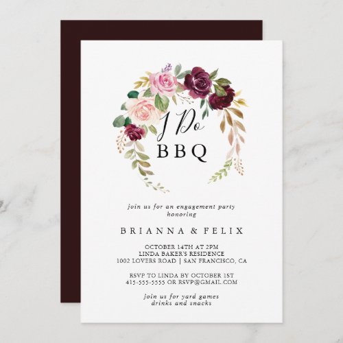 Rustic Floral Botanical I Do BBQ Engagement Party Invitation