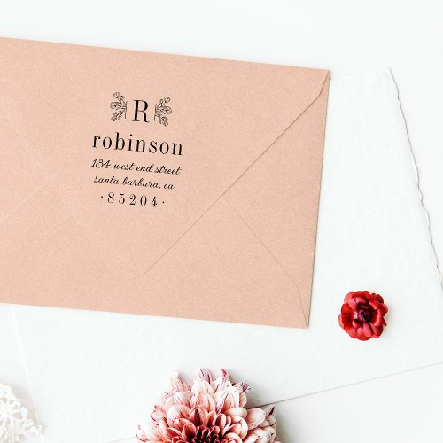 Rustic Floral Botanical Monogram Return Address Self_inking Stamp