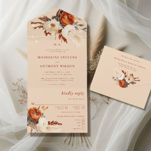 Rustic Floral Botanical Pampas Fall Boho Wedding All In One Invitation