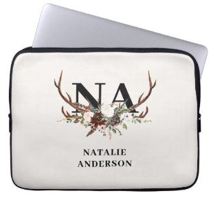 rustic floral botanical personalized fall monogram laptop sleeve