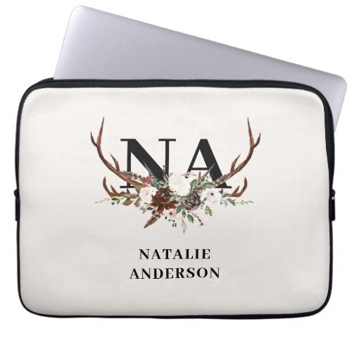 rustic floral botanical personalized fall monogram laptop sleeve