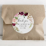 Rustic Floral Botanical Thank You Wedding Favor Classic Round Sticker<br><div class="desc">This rustic floral botanical thank you wedding favor classic round sticker is perfect for a modern wedding. The design features beautiful and colorful hand-drawn flowers and foliage, elegantly arranged into attractive bouquets. Make the sticker labels your own by including your names, the event (if applicable), and the date. These stickers...</div>