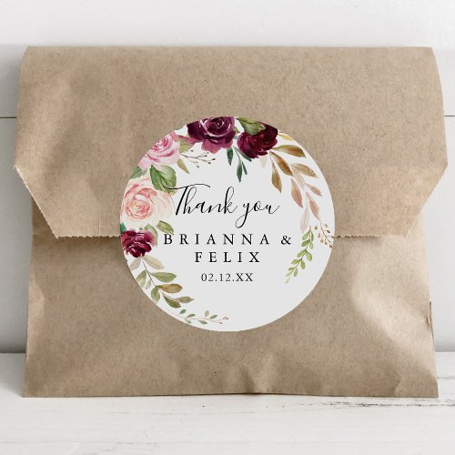 Rustic Floral Botanical Thank You Wedding Favor Classic Round Sticker