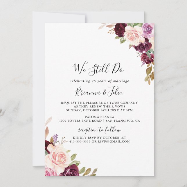 Rustic Floral Botanical We Still Do Vow Renewal Invitation (Front)
