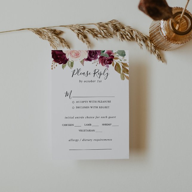 Rustic Floral Botanical Wedding Menu Choice RSVP (Creator Uploaded)