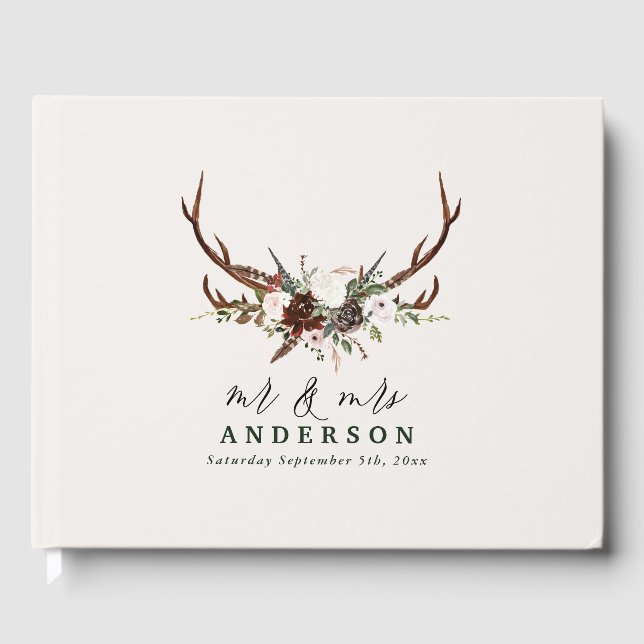 Rustic floral botanical wedding seating plan poste guest book (Front)