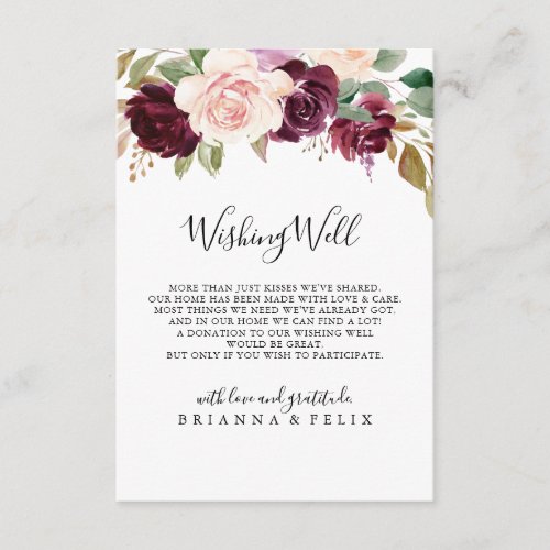 Rustic Floral Botanical Wedding Wishing Well Enclosure Card