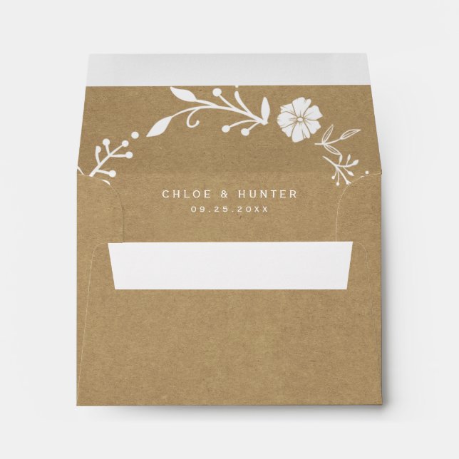 Rustic Floral Botanical Wreath Faux Kraft RSVP Envelope (Back (Bottom))