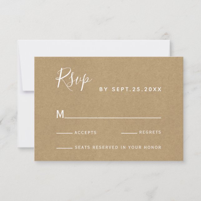 Rustic Floral Botanical Wreath Faux Kraft Wedding RSVP Card (Front)
