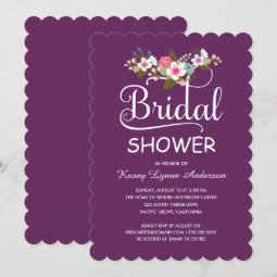Rustic Floral Bouquet Bridal Shower - Purple Invitation | Zazzle