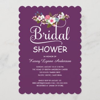 Rustic Floral Bouquet Bridal Shower - Purple Invitation by weddingtrendy at Zazzle