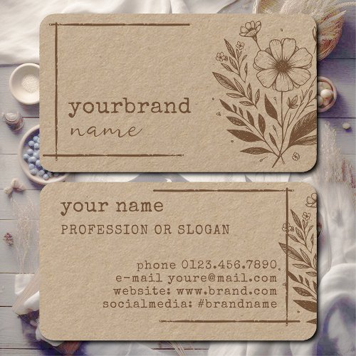 Rustic Floral Boutique Flower Kraft Paper Beige Business Card