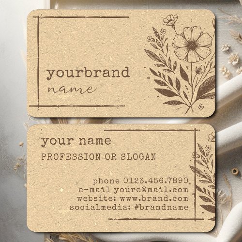 Rustic Floral Boutique Flower Kraft Paper Beige Business Card