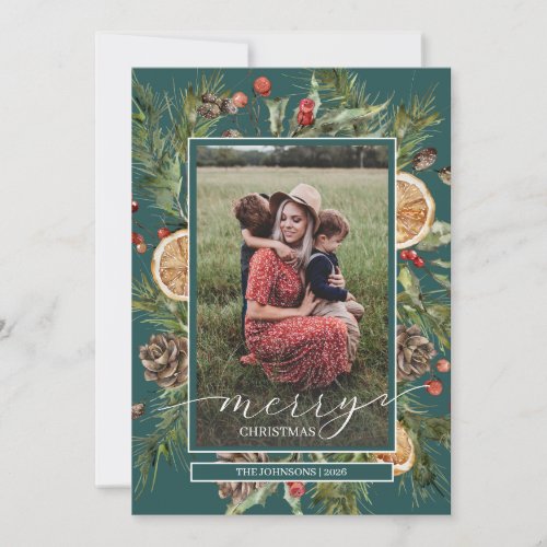Rustic Floral Branches 2 Photo  Holiday Card
