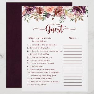 Rustic Floral Bridal Shower Find the Guest Game