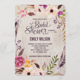 Rustic Floral Bridal Shower Invitation Boho Party
