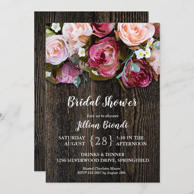 Rustic Floral Bridal Shower Invitations | Zazzle