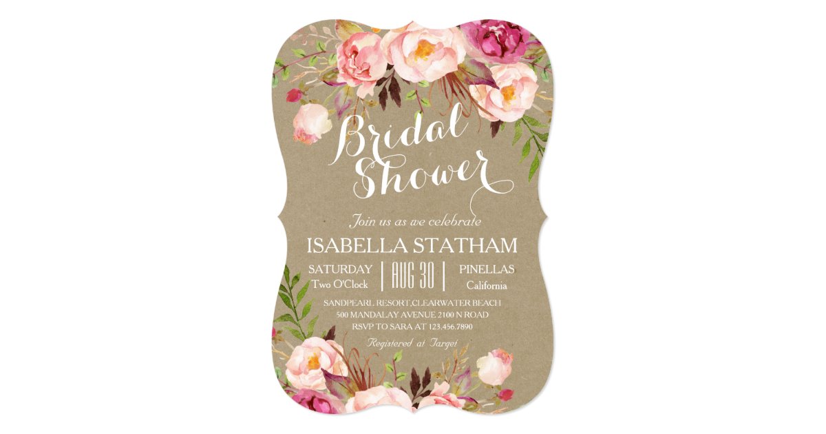 Rustic Floral Bridal Shower/kraft paper texture Invitation