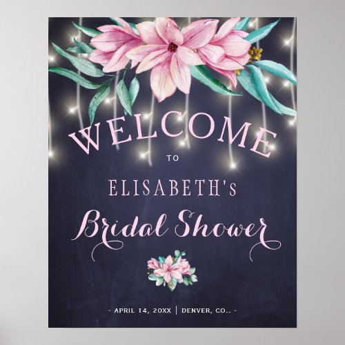 Rustic floral bridal shower navy welcome sign