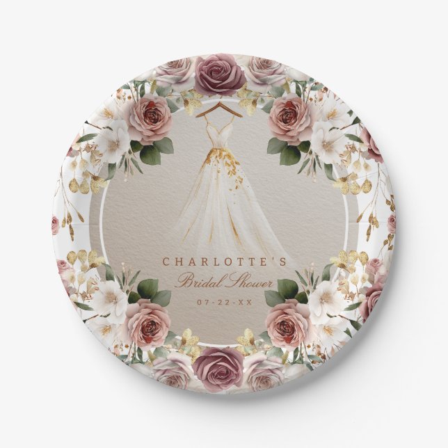 Rustic Floral Bridal Shower Paper Plates (Front)