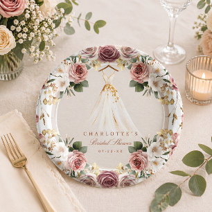 Rustic Floral Bridal Shower Paper Plates