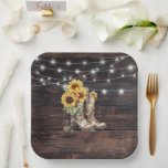 Rustic Floral Bridal Shower Paper Plates<br><div class="desc">Rustic Floral Bridal Shower Paper Plates - featuring distressed,  leather cowboy boots adorned with yellow sunflowers and greenery  on a rustic barn wood background with string lights. Plates coordinate beautifully with other items in the bridal shower collection.</div>