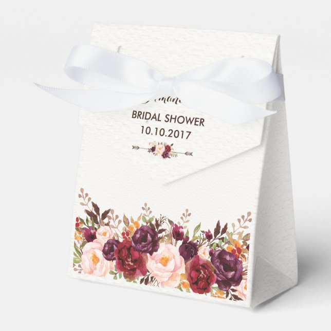 Rustic Floral Bridal Shower Pink Marsala Favor Box (Front Side)