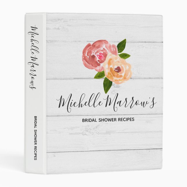 Rustic floral bridal shower recipes binder (Front/Spine)