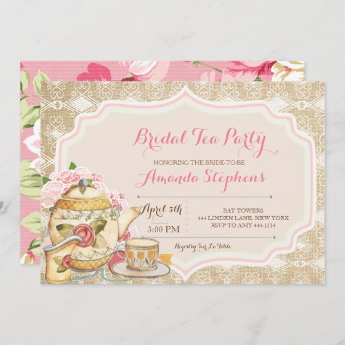 Rustic Floral Bridal Shower Tea Party Invitation