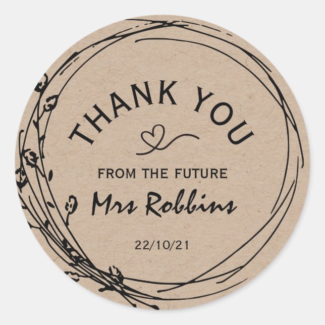 Rustic Floral Bridal Shower Thank You Favor Classi Classic Round Sticker (Front)