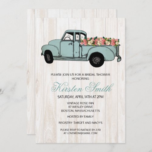 Rustic Floral Bridal Shower Truck Invitation