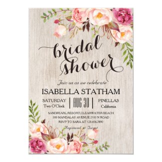 Rustic Floral Bridal Shower/Watercolor bg Card