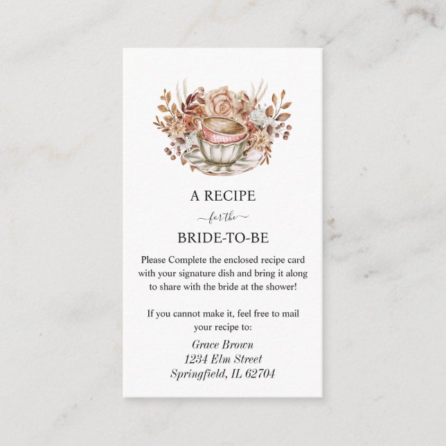 Rustic Floral Bridal Tea Enclosure Card (Front)