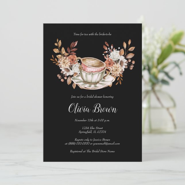 Rustic Floral Bridal Tea  Invitation (Standing Front)
