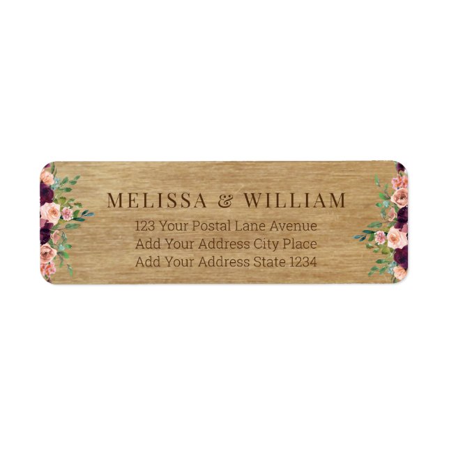 Rustic Floral Bride Groom Wedding Return Address Label (Front)