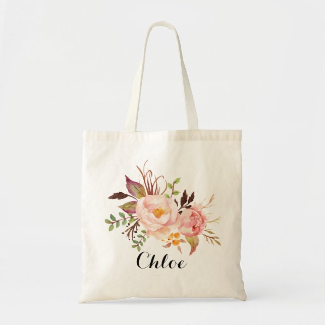 Rustic Floral bridesmaid Personalized Tote Bag (Front)
