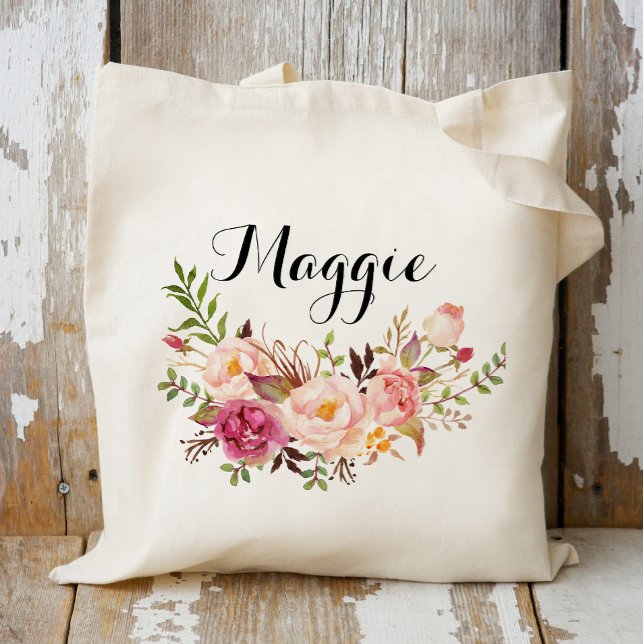 Rustic Floral bridesmaid Personalized,Welcome Tote Bag (Creator Uploaded)