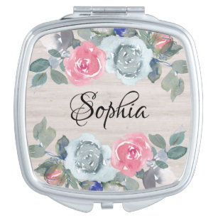 Rustic Floral Bridesmaid Proposal Gift  Compact Mirror
