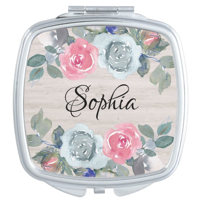 Rustic Floral Bridesmaid Proposal Gift  Compact Mirror (Front)