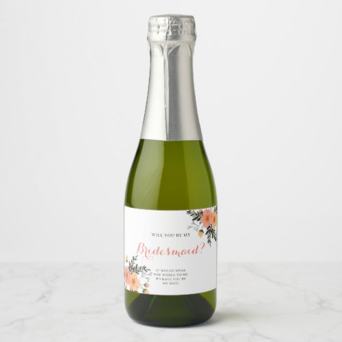 Rustic Floral Bridesmaid Proposal Gift Sparkling Wine Label